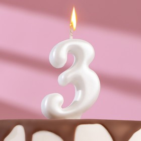 Свеча для торта  "Овал" цифра "3", большая, жемчужный, 5,5 см