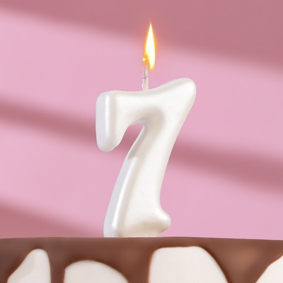 Свеча для торта  "Овал" цифра "7", большая, жемчужный, 5,5 см
