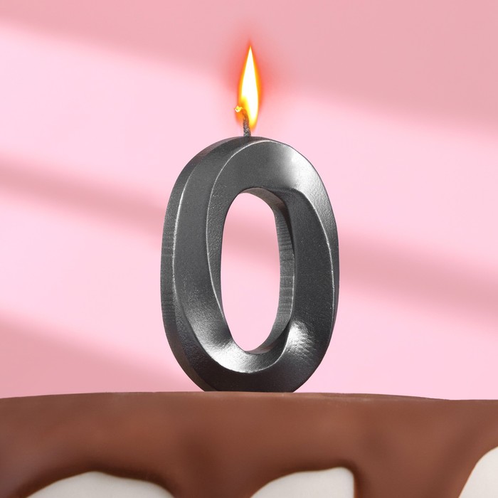 Свеча в торт "Грань" ,цифра 0 , графит, 6,5 см - Фото 1