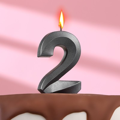 Свеча в торт "Грань" ,цифра 2 , графит, 6,5 см