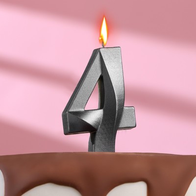 Свеча в торт "Грань" ,цифра 4 , графит, 6,5 см