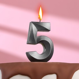 Свеча в торт "Грань" ,цифра 5 , графит, 6,5 см