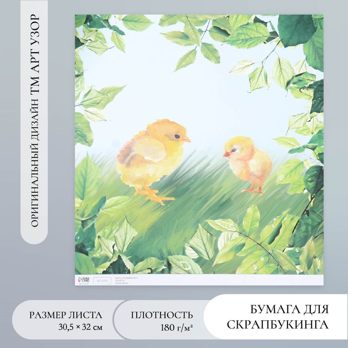 Бумага для скрапбукинга «Цыплята на траве», плотность 180 г, 30.5×32 см - Фото 1