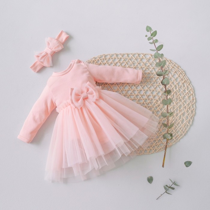 Платье-боди с повязкой детское «Новый Болеро», рост 62-68 см, цвет светло-розовый