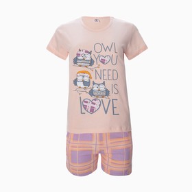 Комплект женский (футболка/шорты), цвет розовый/птицы, размер 56