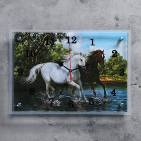 Часы-картина настенные, серия: Животный мир, "Кони", 25х35 см