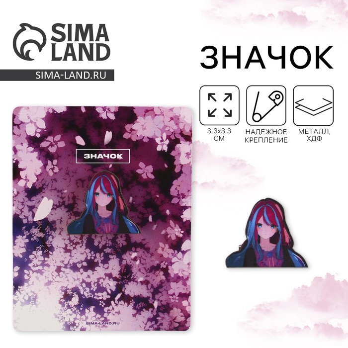 Значок деревянный «Девушка в цветах», аниме, 3.3×2.8 см - Фото 1