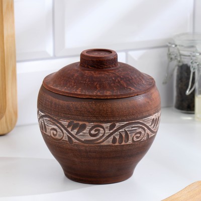 Горшок для жаркого «Ангоб», 550 мл., 10×12 см, красная глина