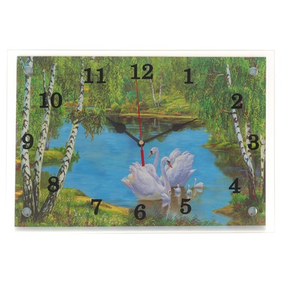 Часы-картина настенные, интерьерные "Лебеди", бесшумные, 25 х 35 см