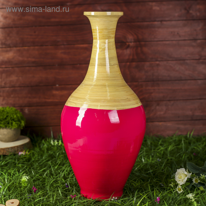Ваза интерьерная "Розовый глянец" 25,5х25,5х53,5 см из бамбука - Фото 1