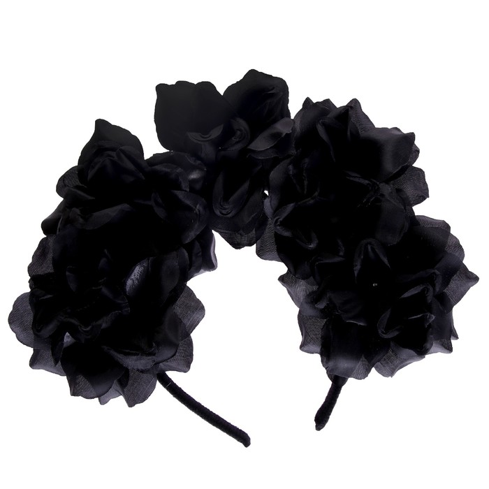 Широкий черный ободок с цветами