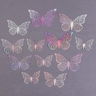 Набор для украшения «Бабочки», 12 штук, голография, цвет серебро - фото 1074024