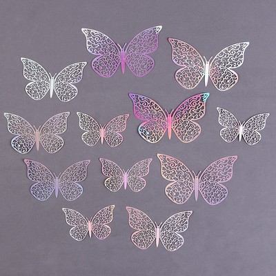 Набор для украшения «Бабочки», 12 штук, голография, цвет серебро