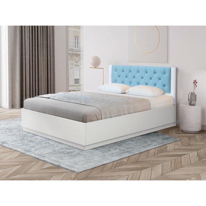Кровать с ПМ «Венеция 12.1», 1600×2000 мм, МДФ белый матовый, ткань велюр 011, ЛДСП белый