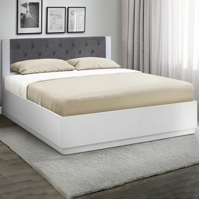 Кровать односпальная «Венеция 12.2», с мягким изголовьем, 1200×2000 мм, велюр 032, цвет белый/серый