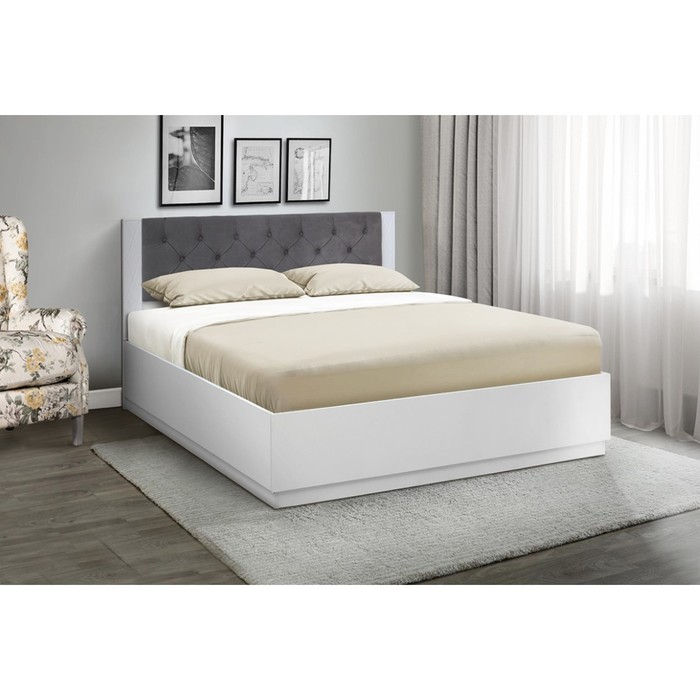 Кровать «Венеция 12.2», 1200×2000 мм, МДФ белый матовый, ткань велюр 032, ЛДСП белый - Фото 1
