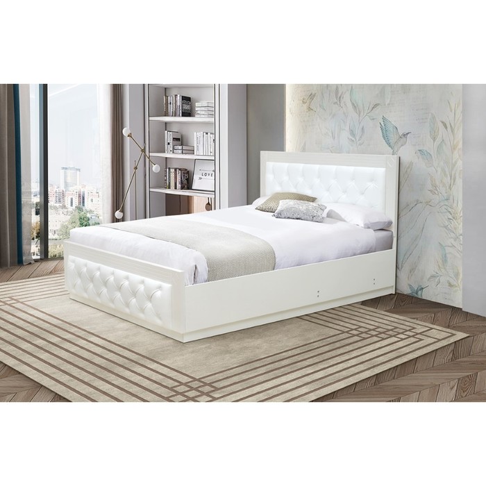 Кровать с ПМ «Венеция 13.1», 1200×2000 мм, ЛДСП белый, МДФ ясень кремовый, кожзам белый - Фото 1
