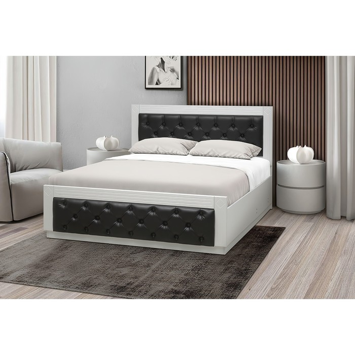 Кровать «Венеция 13.3», 1600×2000 мм, ЛДСП белый, МДФ ясень кремовый матовый, кожзам венге