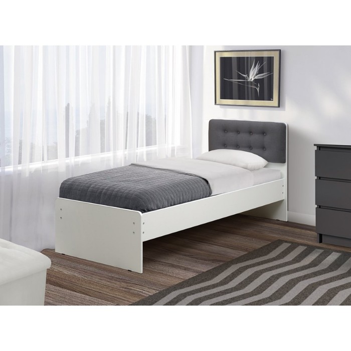 Кровать №6 с мягкой головной спинкой, 800×1600 мм, велюр 032, цвет белый - Фото 1