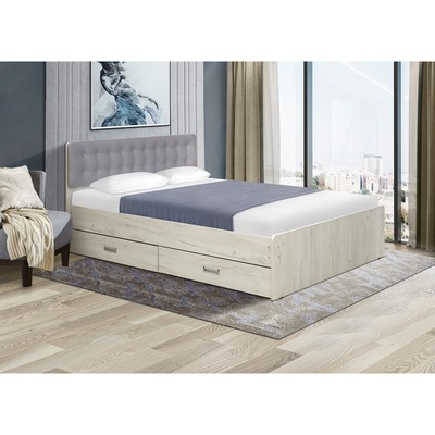 Кровать №6 с ящиками и мягким изголовьем, 1200×1900 мм, велюр 321, цвет дуб крафт белый