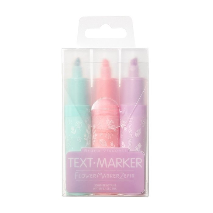 Набор маркеров-текстовыделителей 3 цвета 1-5.0 мм Flower Marker Zefir, МИКС - Фото 1