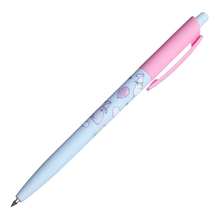 Ручка шариковая автоматическая BrunoVisconti HappyClick "Ламы в облачках", узел 0.5 мм, синие чернила, матовый корпус Soft Touch