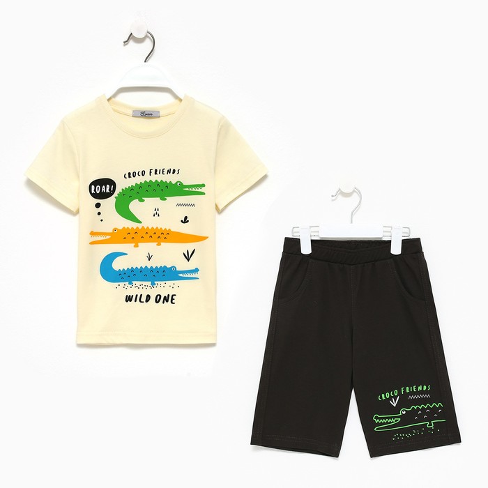 Комплект для мальчика (футболка/шорты), цвет светло-бежевый/хаки , рост 104см - Фото 1