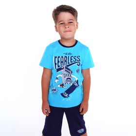 Комплект для мальчика (футболка/шорты), цвет бирюзовый/синий, рост 116см