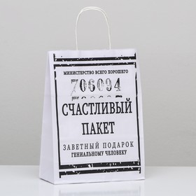 Пакет подарочный с приколами, крафт «Счастливый пакет», белый, 24 х 10,5 х 32 см, 1 шт. 9517711