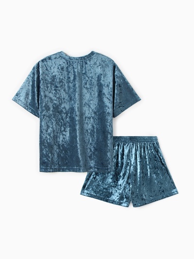 Пижама женская (футболка, шорты) KAFTAN Velvet, размер 48-50, синяя