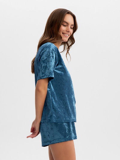 Пижама женская (футболка, шорты) KAFTAN Velvet, размер 48-50, синяя