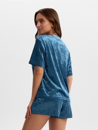 Пижама женская (футболка, шорты) KAFTAN Velvet, размер 48-50, синяя