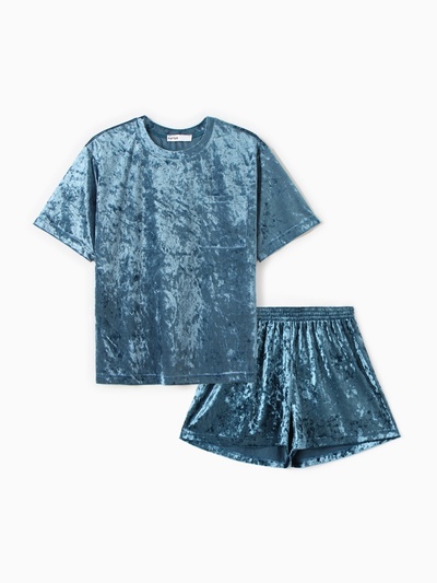 Пижама женская (футболка, шорты) KAFTAN Velvet, размер 48-50, синяя