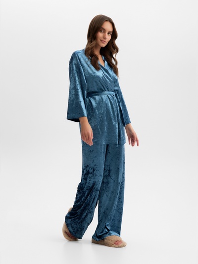 Костюм домашний женский (жакет, брюки) KAFTAN Velvet, размер 44-46, синяя
