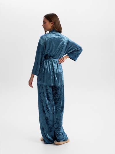 Костюм домашний женский (жакет, брюки) KAFTAN Velvet, размер 44-46, синяя
