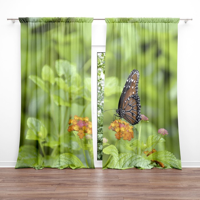 Фотошторы портьерные «Бабочка на цветке», размер 145x260 - 2 шт, блэкаут