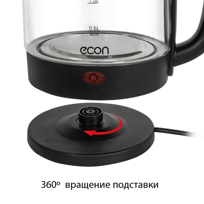 Чайник ECO-1825KE, стекло, электрический, 1.8 л, 1500 Вт, цвет чёрный - фото 51537181