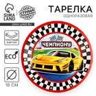 Тарелка одноразовая бумажная "Тачка", чемпион,  18 см - фото 319472162