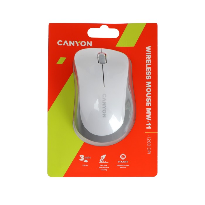 Мышь CANYON MW-11, беспроводная, оптическая, 1200 dpi, 2xAA , USB, белая