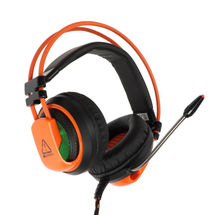 Наушники CANYON Corax GH-5A, игровые, микрофон, 2x3.5 мм + USB, 2м, чёрно-оранжевые