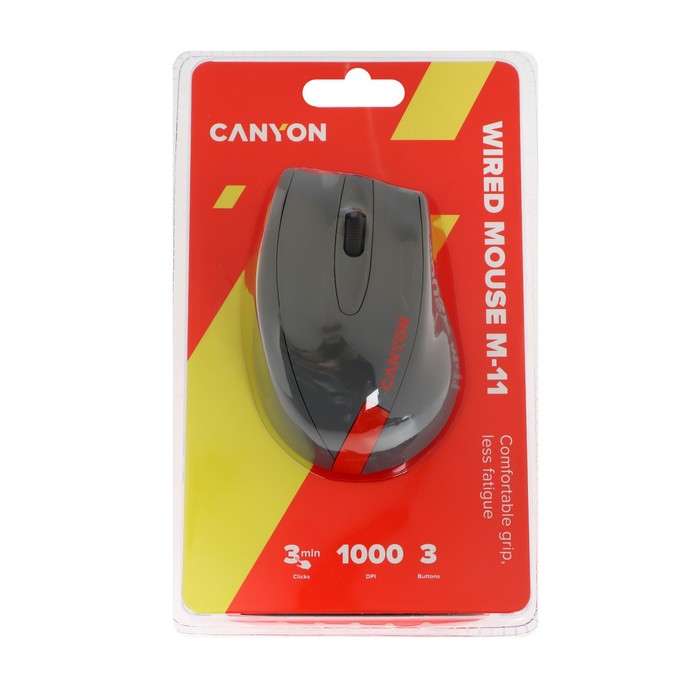 Мышь CANYON M-11, проводная, оптическая, 1000 dpi, USB, 1.5 м, серая