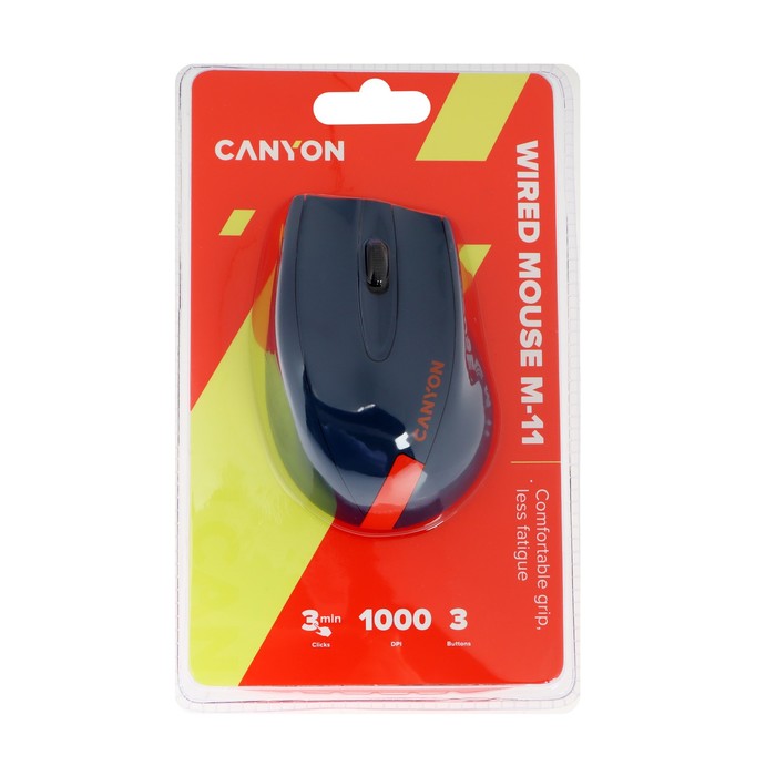 Мышь CANYON M-11, проводная, оптическая, 1000 dpi, USB, 1.5 м, синяя