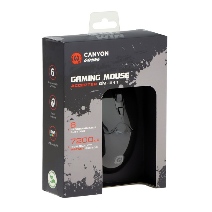 Мышь CANYON Accepter GM-211, игровая, проводная, оптическая, 7200 dpi, USB, 1.65 м, черная - фото 51310567