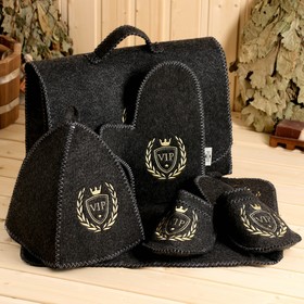 Набор банный "VIP" 5 предметов (портфель, шапка, варежка, коврик, тапки)