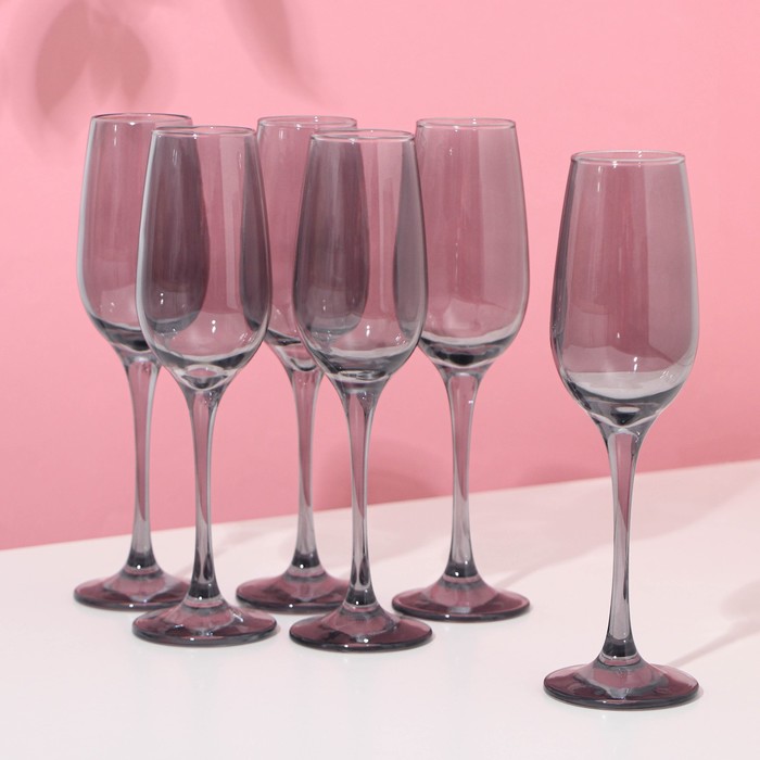 Набор бокалов для шампанского «Графит», стеклянный, 210 мл, 6 шт