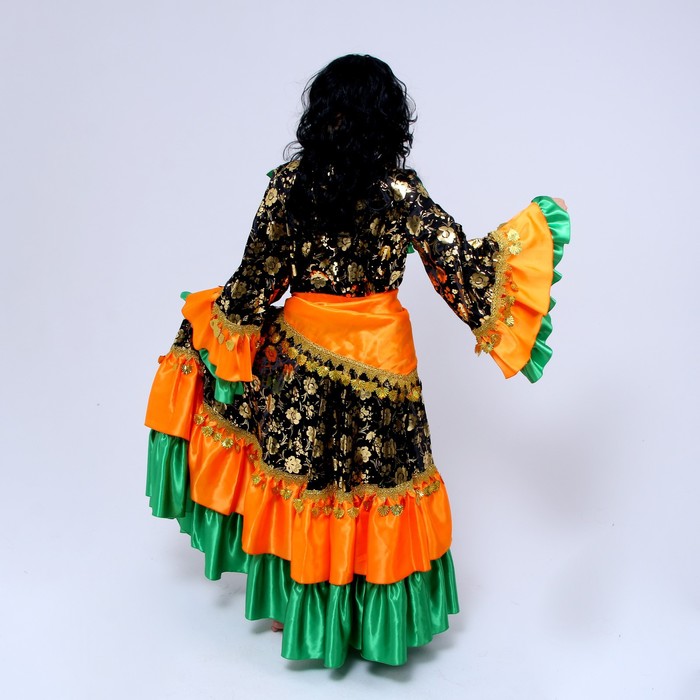 Русский костюм женский"Цыганка"оранжево-зеленая,блузка,юбка,косынка,парик,р-р 44-46 рост170 - фото 1882703870