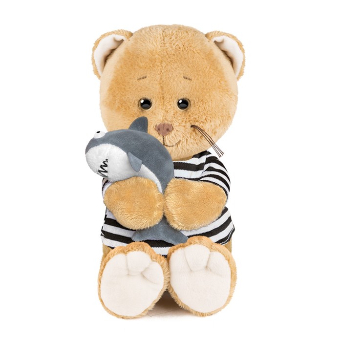 Мягкая игрушка «Кот Колбаскин в тельняшке с акулой», 25 см