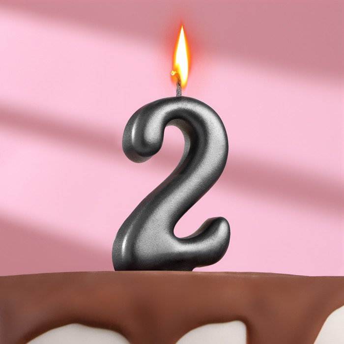 Свеча в торт "Овал" ,цифра 2 , графит, 5,5 см - Фото 1