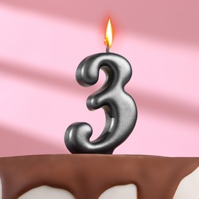 Свеча в торт "Овал" ,цифра 3 , графит, 5,5 см