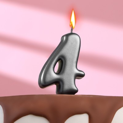 Свеча в торт "Овал" ,цифра 4 , графит, 5,5 см